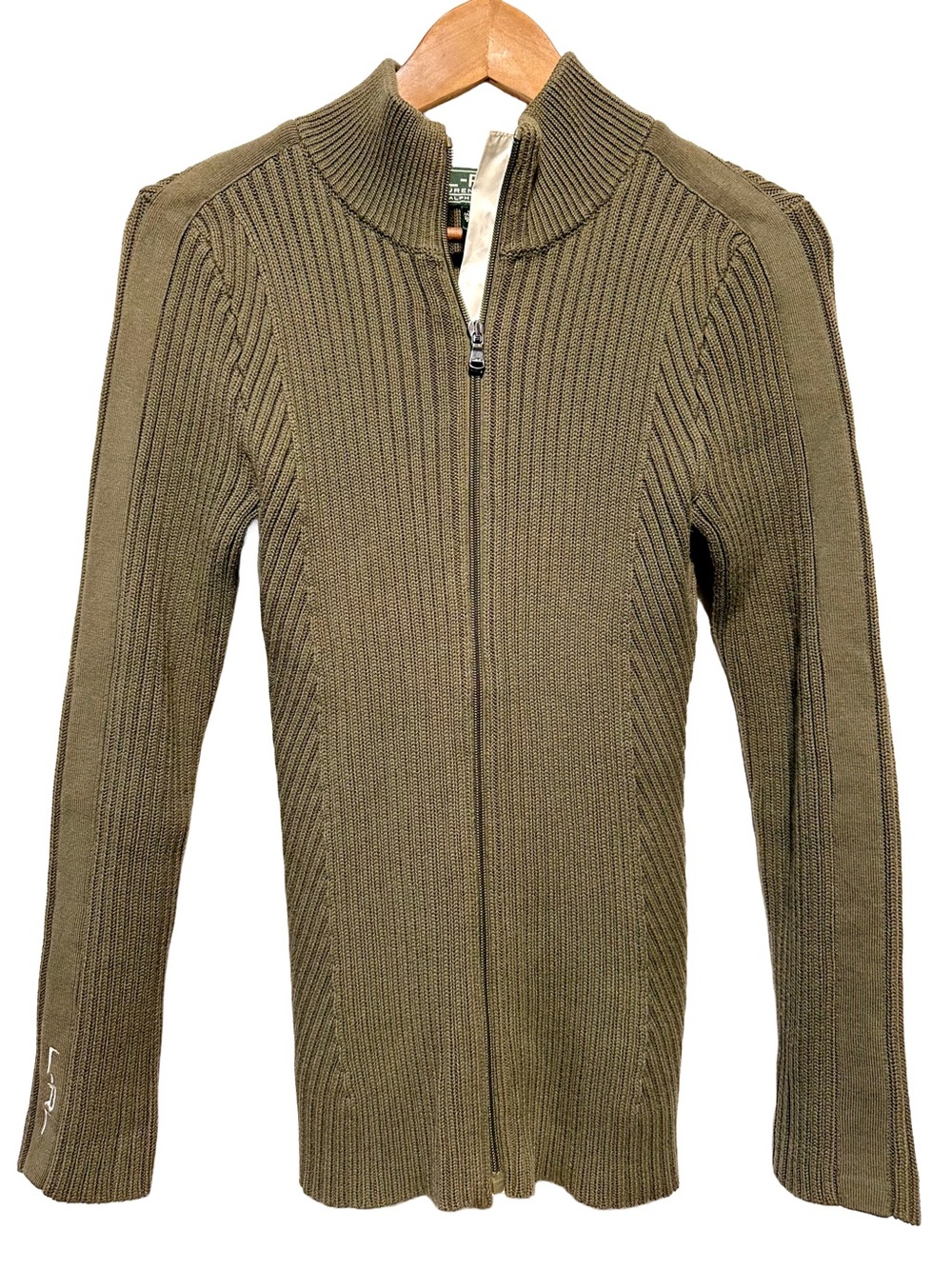 LAUREN RALPH LAUREN Active Ribbed Zip Sweater Olive Utility Minimalist